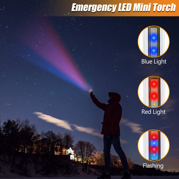 Mini LED-ficklampa USB uppladdningsbart nödljus 1200mAh 4 lägen belysningsfickor för bilreparation, fiske, camping, läsning, hundpromenad