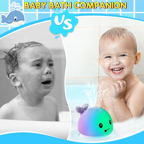 Babyvalstvätt leksak, USB Laddningsbar Badfontän Leksak 6-12 12-18 Månader, Ljusupplyst Badleksak Sprinkler