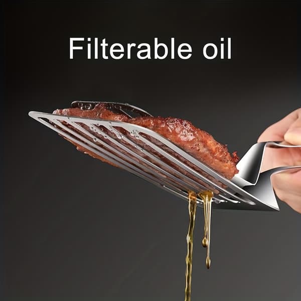Rustfrit stål dobbelt-sidet spatel og tang, skridsikkert greb til at vende, dreje, grille, stege og bage