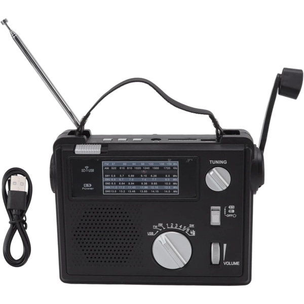 Handvevad Radio AM FM SW Multiband LED Nödradio med MP3-spelare U-disk Lagringskortplats