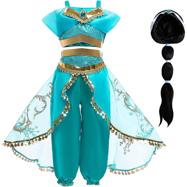 Flickperuk, Aladdin prinsessdräkt, jul födelsedagsfest, Halloween karneval, cosplay, barnkläder 100cm