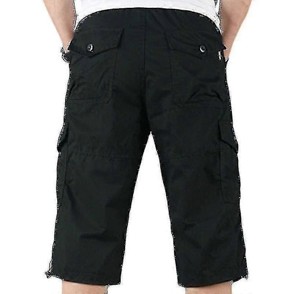 Miesten 3/4 pitkät joustovyötäröiset shortsit Cargo Combat kolmeneljänneshousut Musta_xx Black M