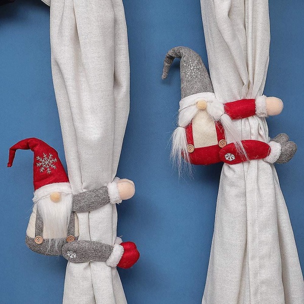 Julenissens plysjstrikkede nissedukke, håndlaget julegonk dvergnissefigurer borddekorasjon