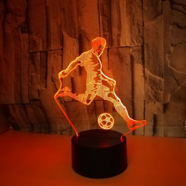 Fotball 3D-lampe, LED-nattlys illusjonslamper 7 farger endring berøringskontroll USB optisk bordlampe