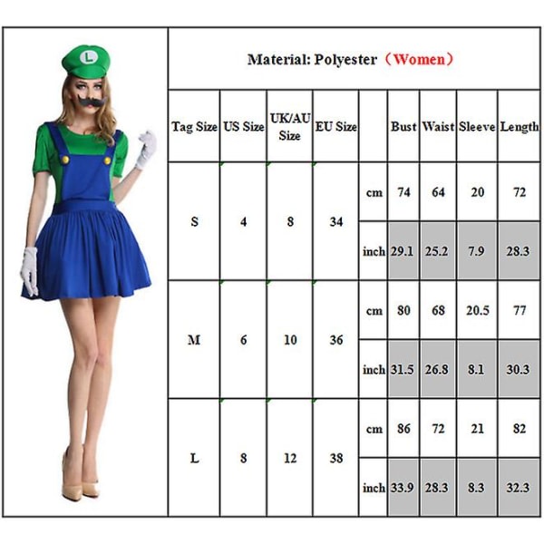 Barn Super Mario Kostym Maskeraddräkt Hatt Set Fest Pojkar Flickor Cosplay Outfits Grön Kvinnor M