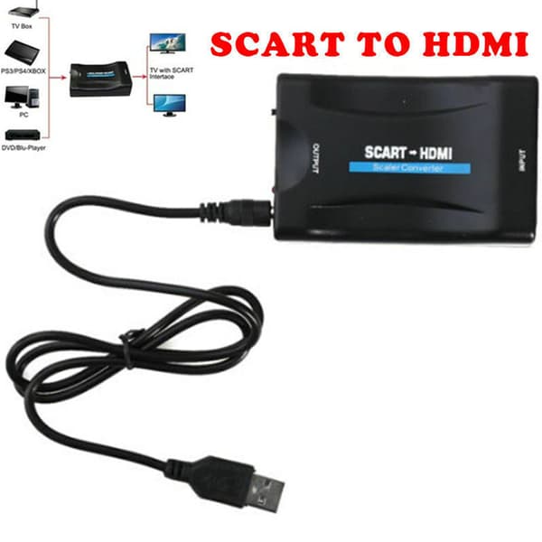 SCART til HDMI-adapter 1080P HD video- og lydkonverterer USB-kabel