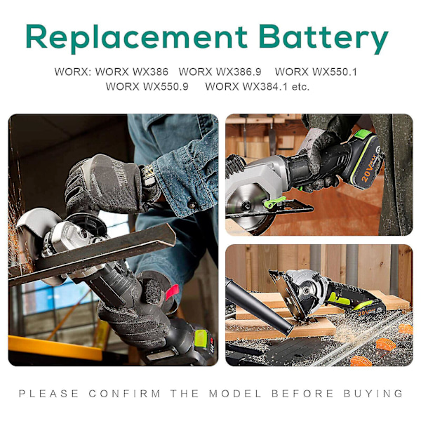 Lämplig för Worx 20V litiumjonbatterier WA3551 WA3553 WX390
