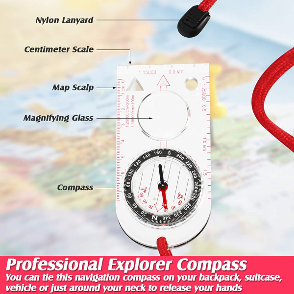 Navigationskompass Orienteringskompass Scoutkompass Vandringskompass med justerbar deklination (11,5 x 5,5 cm)