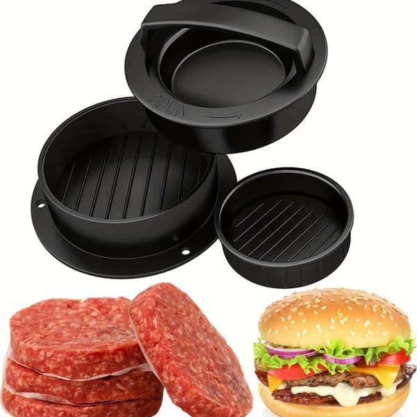 Non-Stick 3-i-1 Burger Press Formset för Kött & Grönsaksbiffar, Livsmedelssäker