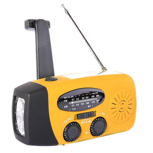 Vevradio med Solceller Ficklampa och 2000mAh Powerbank röd SOS（orange）