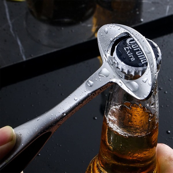 Bottle opener stainless steel, beer opener with comfortable grip, robust bottle opener, for bar at home or outdoors (black handle)