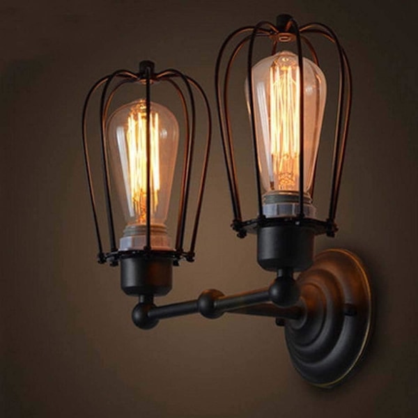 Vegglampe Gammel vegglampe, vegglampe med trådbur, retro hjemmeinnredning vegglampe, sengegavl, bad, soverom, gårdshus, entré, garasje (dobbel