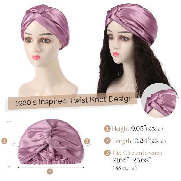 Violetti satiininen turban, silkkihattu, nukkumismyssy naisille, hiustenhoito, säädettävissä