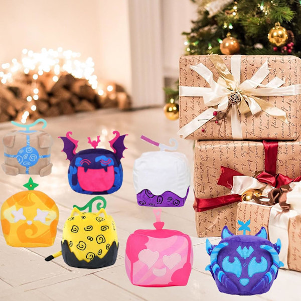 Blox Fruits Plysch, 6\" Ingen spelkod ingår Blox Fruits, Mjuk Blox Fruits Leksaker Plyschkudde för heminredning, Jul Födelsedagspresent för pojkar Khaki blue box