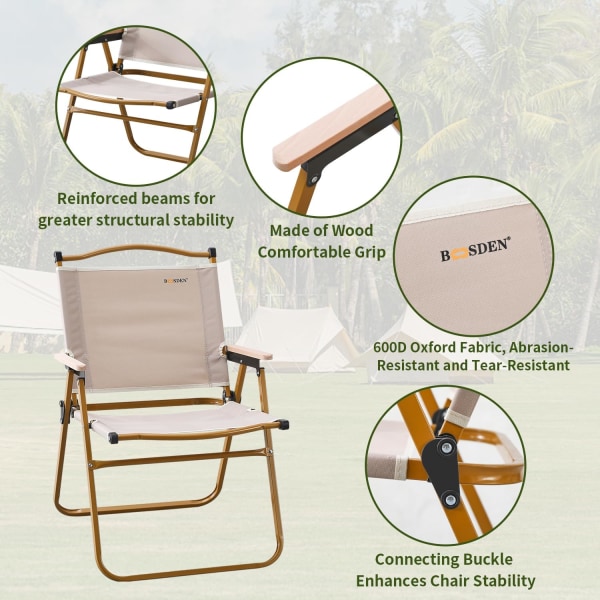 Campingstol, fällbar utomhusträdgårdsstol, armstöd av trä Relax Camp Chairs, Bärbar hopfällbar