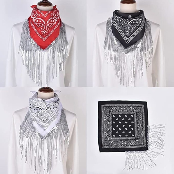 3 st Headscarf Set Paisley-mönster för kvinnor Snusnäsduk med fransar paljetter