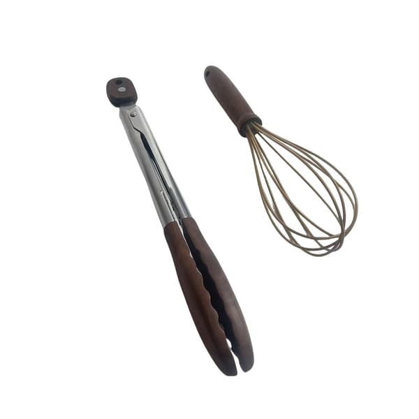 Matklype i rustfritt stål med valnøtthåndtak, 30 cm for grilling og buffet 2PCS B