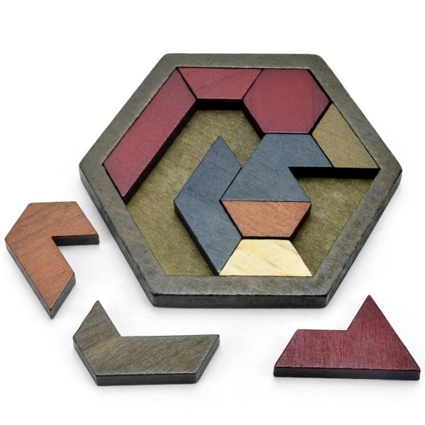 Hex Tangram Pussel, Träpussel Leksaker för Barn och Vuxna, Utmanande Pussel, Portabla Familjepussel_xx