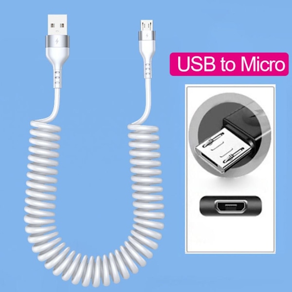 Fjäder Data Kabel Mobiltelefon Laddningskabel VIT 1MMIKRO USB Vit White 1mMicro USB-Micro USB