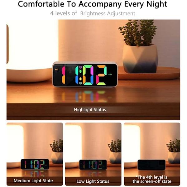 Digital väckarklocka, LED-bordsklocka med 11 karaktärsfärger, väckarklocka, digital klocka med snooze, batteridriven och USB-laddning (1,5 m)