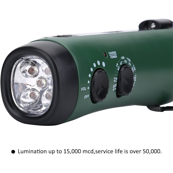 Outdoor Bärbar LED Handvev Ficklampa Nödradio Fackla Telefonladdare Grön