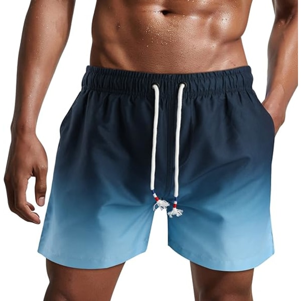 Badedrakt for menn, svømmeshorts, hurtigtørkende strandshorts, surfebukser med meshfôr Navy Blue