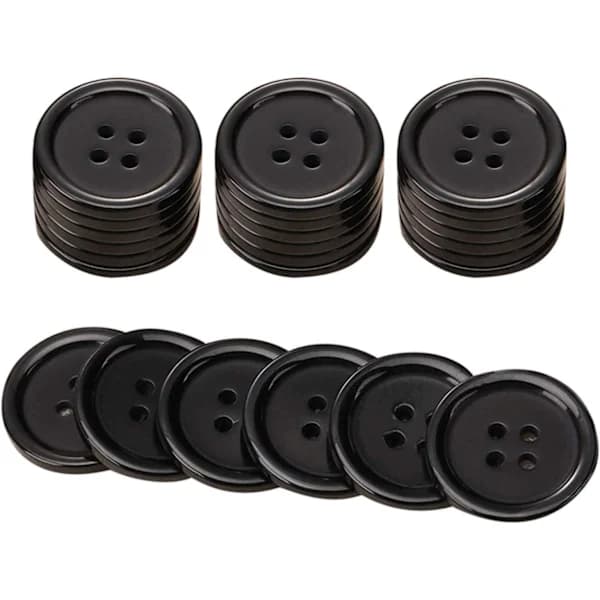 20-pak sorte harpiks 20 mm runde knapper med 4 huller