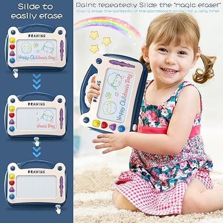 Magnetic Drawing Board for Kids with Table, 4 Stamps - Educational Play & Intelligence Development green blue