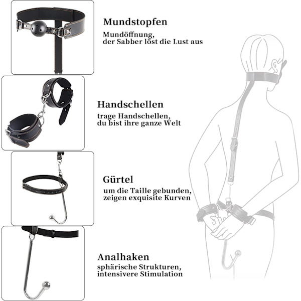 Bondage sæt med anal kugle, BDSM sæt med mundbind