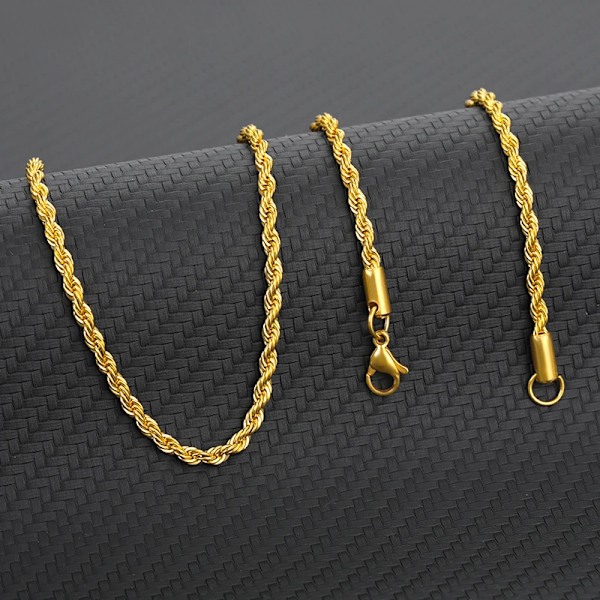Paksu kierretty ketjun kaulakoru Miesten muotikorut Ruostumaton teräs Mies 60CM Rohkea köysiketjun kaulakoru Parhaat lahjat poikaystävälle 40cm 40 cm Gold color