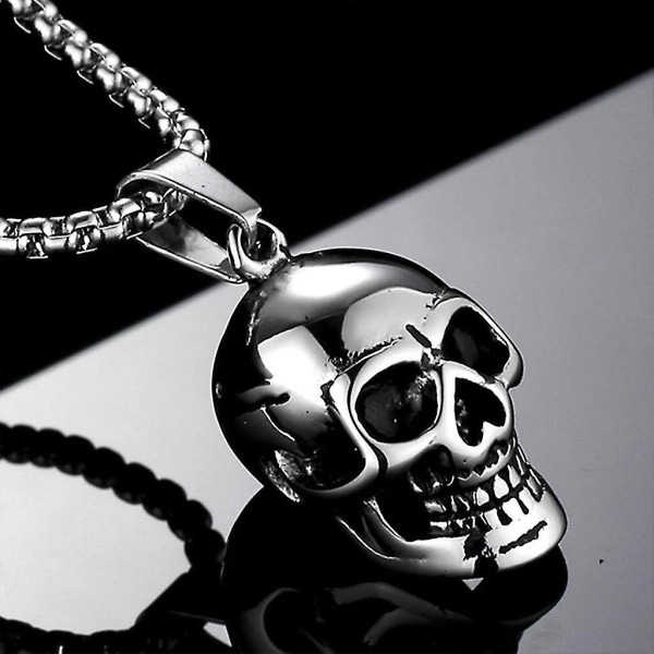 Gothic Skull Halsband i rostfritt stål Punk smycken för män Skelett hänge--svart
