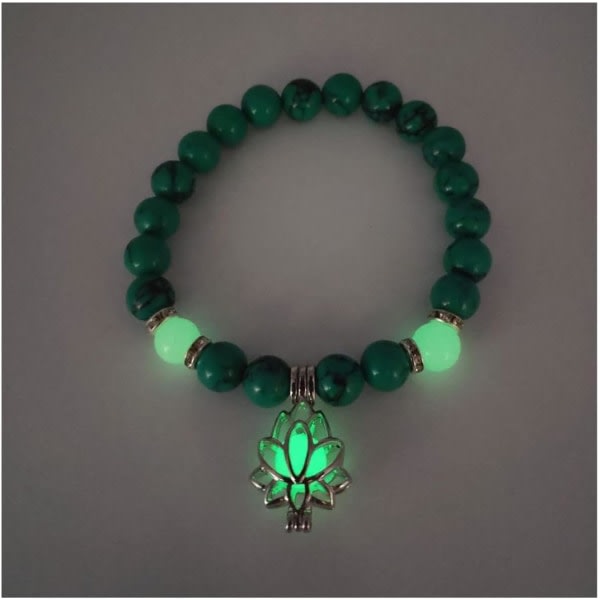 Armband för ångest och stress, Glow in the Dark Lotus Yoga Healing Stone Armband, Luminous Glow in the Dark Moon Lotus Flower Charm Armband(K)