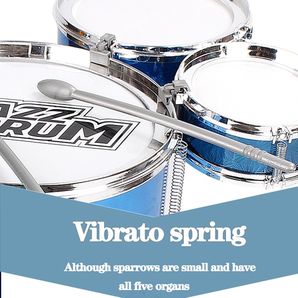 Pienille lapsille tarkoitettu kestävä ja iskunkestävä rumpusetti Irrotettava rumpuinstrumentti Bl Blue Three Drum Set Drum