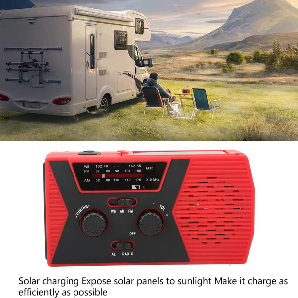 Solenergidrivna Nödradio, ABS Solenergi Handvevad Självförsörjande Radio FM AM NOAA Väderradio