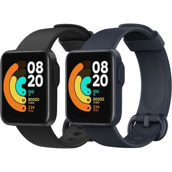 2-pack ranneke, joka on yhteensopiva Xiaomi Mi Watch Lite/Redmi Watch kanssa, pehmeä silikoni Sport Band -ranneke - musta/musteensininen