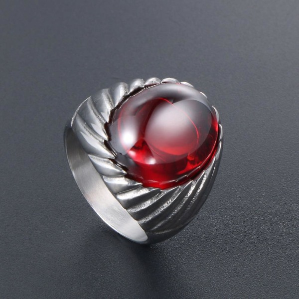 Kreativ ring mote Trendy menns retro rød svart onyx titan stål ring størrelse 8