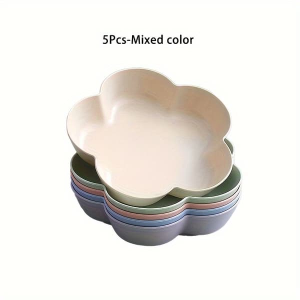 Blomsterformede serveringsbakker sæt, 5 genanvendelige plastikplader, tåler opvaskemaskine Mixed color