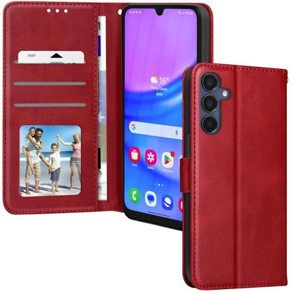 Fodral för Samsung Galaxy A16 med handledsrem, stativ, plånbok, Röd Röd