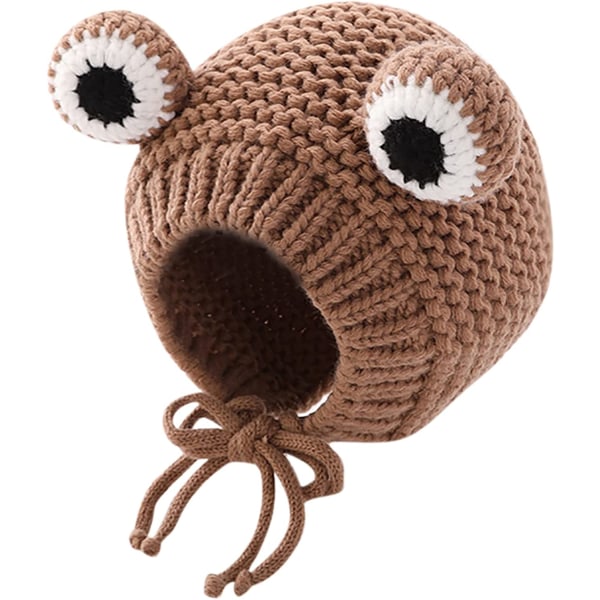 MINSEECESS stickad mössa för barn Söt groda Tecknad vintervärmare cap med stora ögon för baby