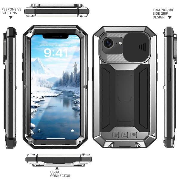 Skyvbart Kamera IP54 Liv Vanntett Holder Mobilskall Sølv Silv Silver For iPhone 16e