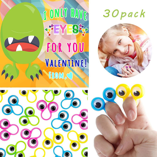 30 stk Monster Tema Sjove Valentinsdag Gavekort Med Nyhed Googly Eyes Finger Legetøj Til Børn Børn Skole Klasseværelse Præmie Party Favor Exchange