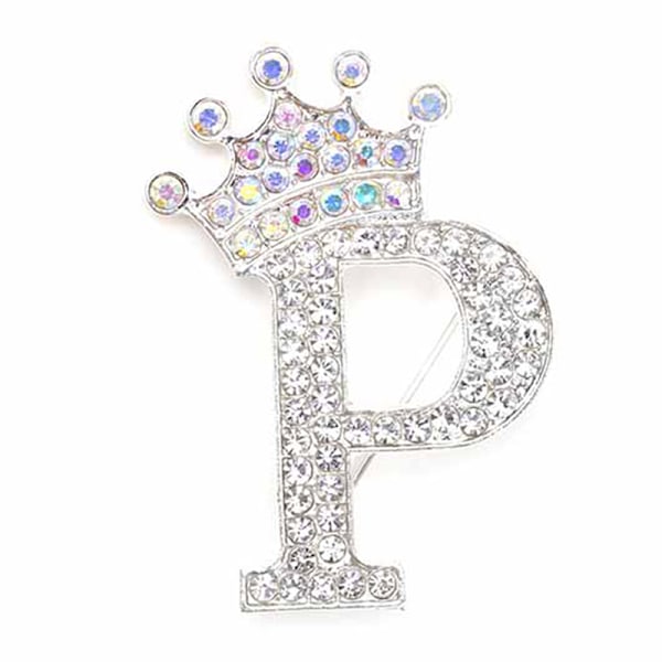 Modekrone 26 Initialer A til Z Krystal Rhinestone Broche Silver-P