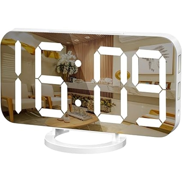 Digital väckarklocka, stor spegelvänd LED-display, med USB-laddning B