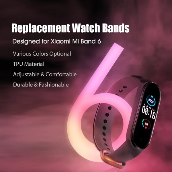 Xiaomi Mi Band 6 Smart Watch erstatningsarmbånd Justerbart silikonarmbånd erstatningsklokkearmbånd for menn og kvinner