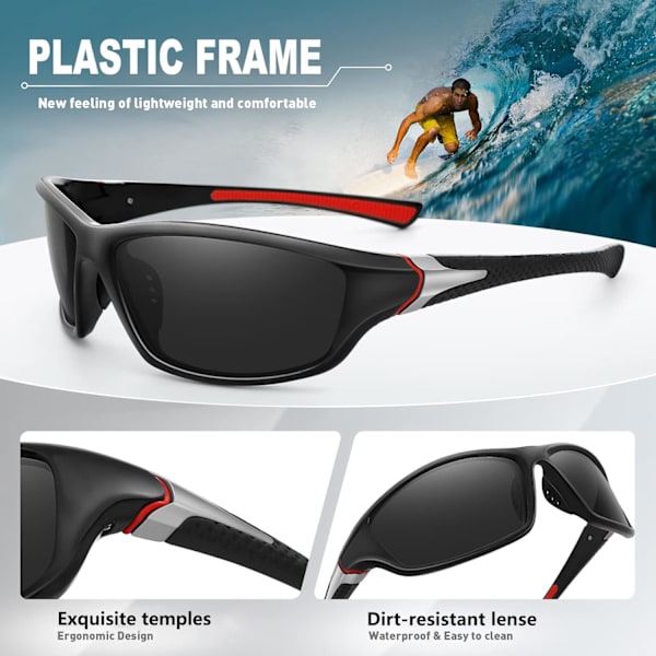 Polariserte Sportsolbriller for Menn Kvinner Kjøring Sykling Fiske Solbriller 100% UV400 Beskyttelse Black Frame-gray Lens