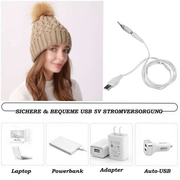 USB-opvarmet hue - elektrisk varm hue - strikket vinterhuer