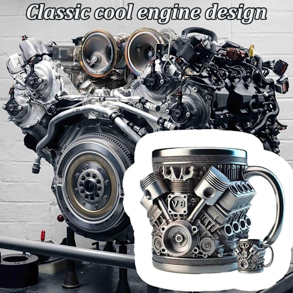 Personlig rustfri stål krus, V8/V6 motor design rustfri stål kop V8