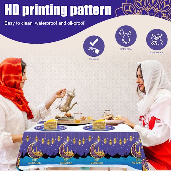 Eid Mubarak -juhlasarja, banneri, kertakäyttöiset lautaset ja pöytäliinan suojussetti