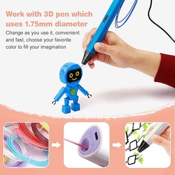 3D Pen PLA Filament Refills - Wiseten 20 Colors 3D Printing Pen Filament 1,75 mm