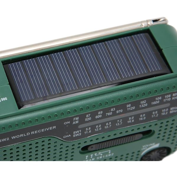AM/FM/SW1/SW2 Käsikäyttöinen Aurinkoenergia Radio, Paristoilla Toimivat Radio LED-Taskulampulla, Aurinkoenergia Radio